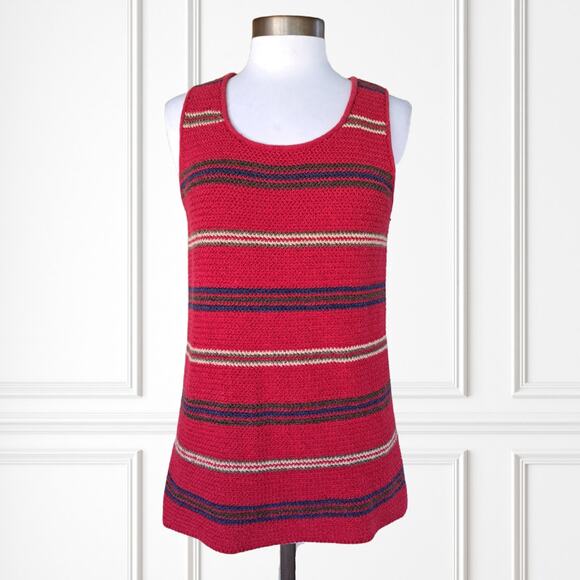 LAUREN Ralph Lauren Red Striped Linen Knit Sleeveless Tunic Top Large runs Small - Picture 1 of 6